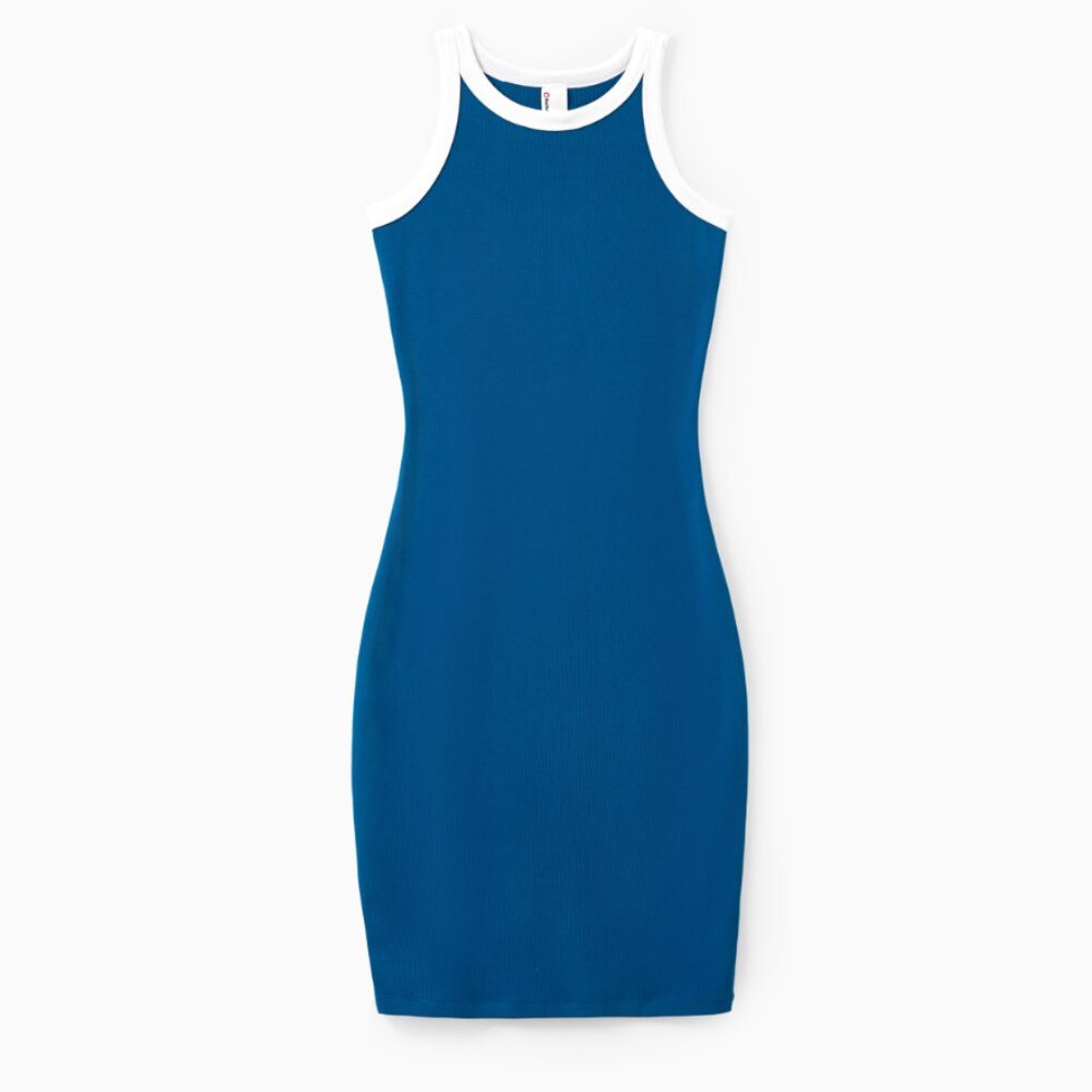 Women Colorblock Blue Tank Knit bodycon Dress for Vacation S, M, L, XL